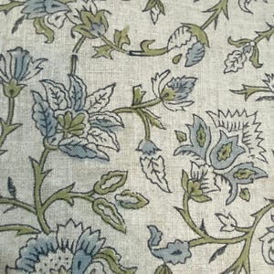 Blue with green floral Indian Floral Hand Block Printed 100% Cotton Cloth, Fabric by the Yard, Fabric for Curtains Pillows,