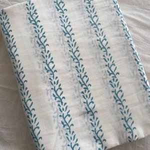 Turquoise blue Indian Hand Block  Print   Fabric by the yard, Women&#39;s clothing Curtains Pillows Cushions Duvet Covers, upholstery fabric