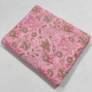 Pink Floral Hand Block Print Indian Handmade  Cotton Fabric For Dress Material Dress Making Summer Women Dress Fabric Robe By Yard