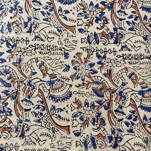 Kalamkari Indian Hand printed cotton fabric, stone blue, Quilting ,sewing projects dress making fabric ,junk Journals, Baby clothing,kimono