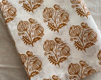 Pure 100% Indian Hand Block Printed Fabric – Cotton, Blue Floral – 44" Wide, Sold By 5 Yard Length – Hand-Dyed