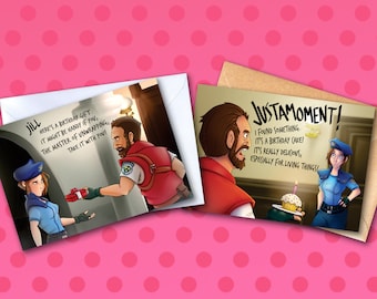 Resident Evil Birthday Card TWO PACK - Jill & Barry - x 2 Blank A6 Greetings Cards