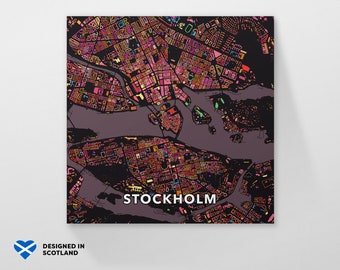 Stockholm, Sweden, city map print. An unusual, colourful and creative map print by Globe Plotters.