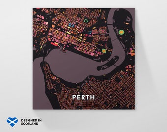 Perth, Australia city map. An unusual, colourful and creative art print by Globe Plotters.