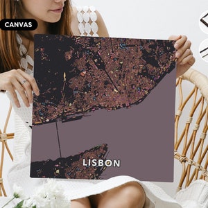 Lisbon city. An unusual, colourful and creative map print by Globe Plotters. Canvas