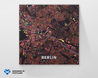 Berlin, Germany, city map print. An unusual, colourful and creative map print by Globe Plotters.