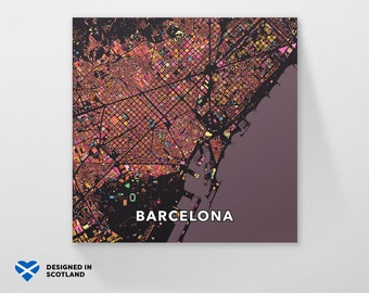 Barcelona, Spain, city map print. A cool, unique and colourful Scandinavian style wall art.