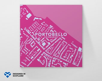 Portobello, Edinburgh city neighbourhood. An unusual, colourful and creative map print by Globe Plotters.