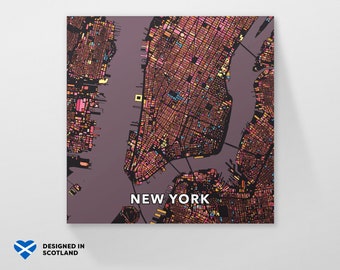 New York, USA, city map print. An unusual, colourful and creative map print by Globe Plotters.