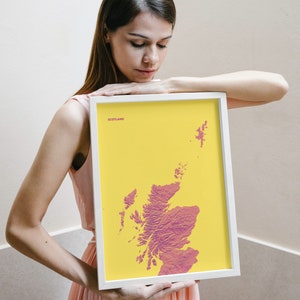 Scotland by nature, Printable map poster, Yellow. image 1