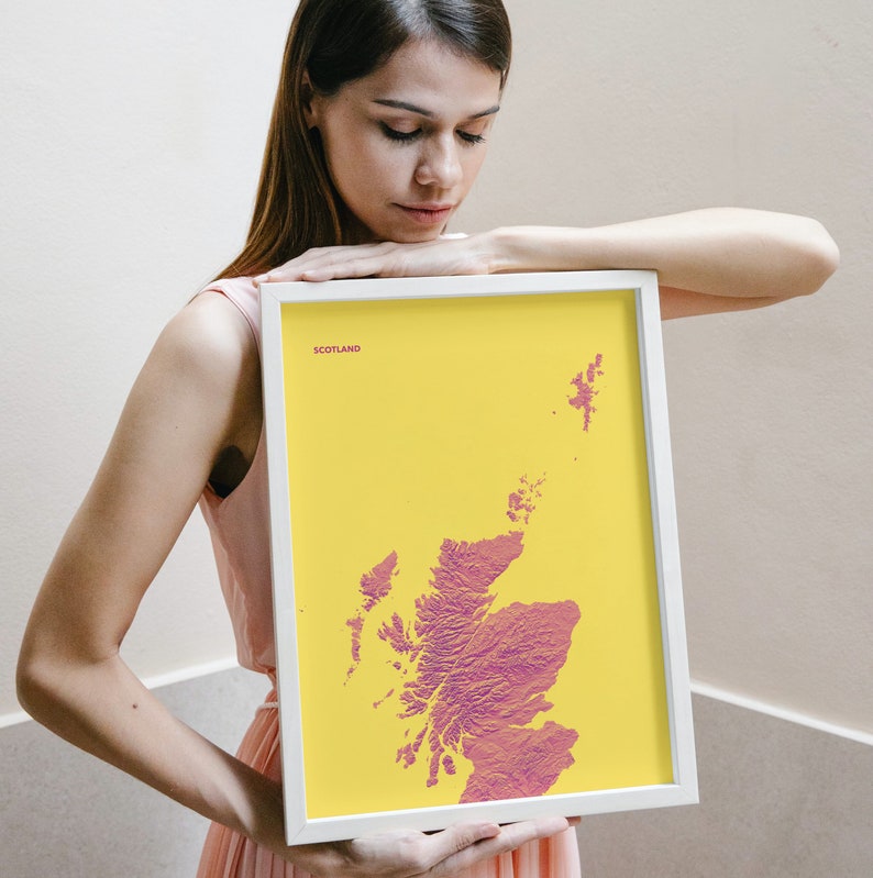 Scotland by nature, Printable map poster, Yellow. image 1