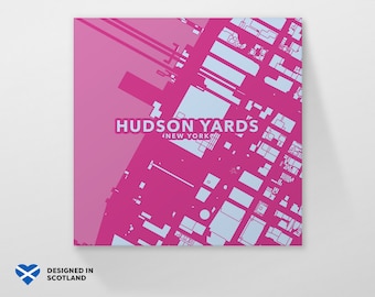 Hudson Yards, quartier de New York. Une impression de carte inhabituelle, colorée et créative par Globe Plotters.