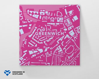 Greenwich, London city neighbourhood. An unusual, colourful and creative map print by Globe Plotters.