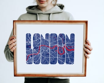 London in type. Typographic map poster.