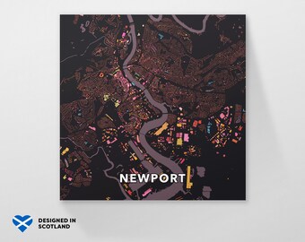 Newport, England, city map. An unusual, colourful and creative art print by Globe Plotters.