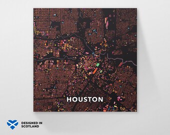 Houston, Stati Uniti, stampa della mappa della città. Una stampa di mappe insolita, colorata e creativa di Globe Plotters.