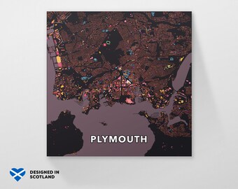 Plymouth, Inghilterra, mappa della città. Una stampa artistica insolita, colorata e creativa di Globe Plotters.