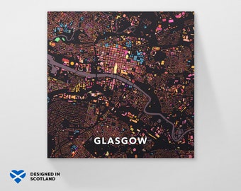 Glasgow, Scotland city map. An unusual, colourful and creative art print by Globe Plotters.