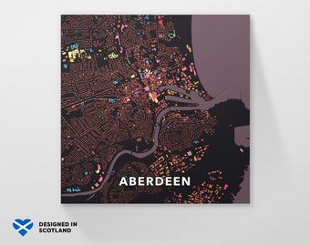 Aberdeen, Scotland city map. An unusual, colourful and creative art print by Globe Plotters.