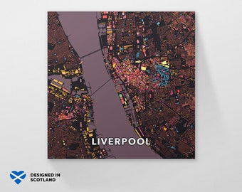 Liverpool, England city map. An unusual, colourful and creative art print by Globe Plotters.