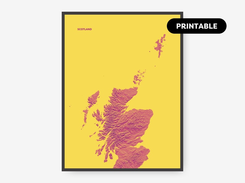Scotland by nature, Printable map poster, Yellow. image 2