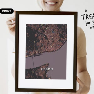 Città di Lisbona. Una mappa insolita, colorata e creativa stampata da Globe Plotters. Art print