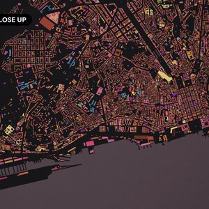 Città di Lisbona. Una mappa insolita, colorata e creativa stampata da Globe Plotters. immagine 9