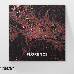 Impresión de mapa de la ciudad de Florencia, Italia. Un arte de pared de estilo escandinavo fresco, único y colorido.