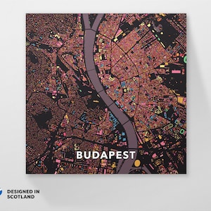 Budapest, Hongrie, impression de plan de ville. Un art mural de style scandinave cool, unique et coloré.
