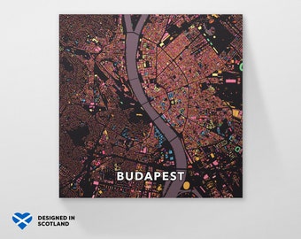 Budapest, Hungary, , city map print. A cool, unique and colourful Scandinavian style wall art.