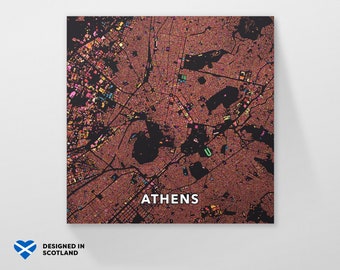 Athens, Greece, city map print. An unusual, colourful and creative map print by Globe Plotters.