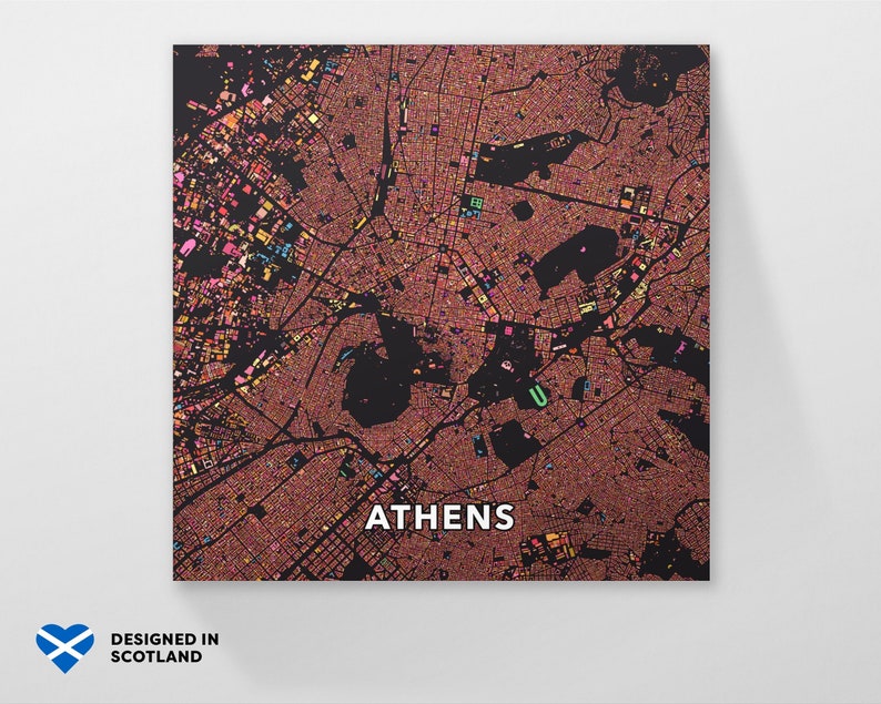 Athens, Greece, city map print. An unusual, colourful and creative map print by Globe Plotters. image 1