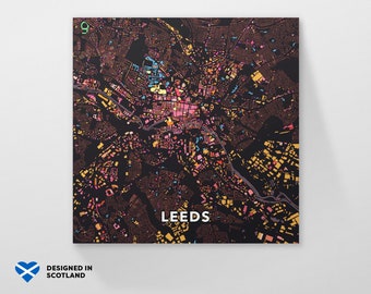 Leeds, England, city map. An unusual, colourful and creative art print by Globe Plotters.