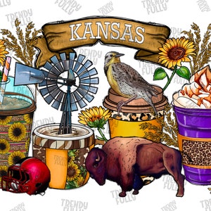 Kansas Coffee Png, Kansas Png, Kansas Drink Png, Kansas Design Png, Western, Kansas Map, Sunflower, Sublimation Design, Digital Download