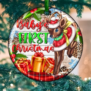 Baby First Christmas Ornamental Gift PNG, Reindeer Png, Christmas Ornaments, Vintage Gift, Christmas, Christmas ornament, sublimate designs