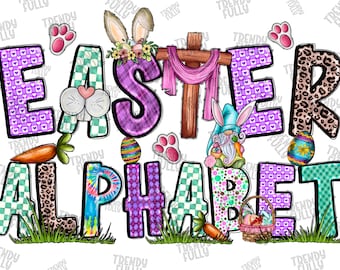 Easter Doodle Alphabet Bundle, Easter PNG Letters, Sublimation Design, Easter Day Png, Bunny Alphabet, Easter Font, Bunny,Digital Download