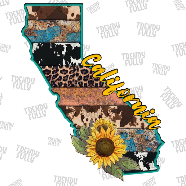 California Map Png File, Png, Western Png, Sunflower, California Png, Leopard, California Sunflower Png, Digital Download,Sublimation Design