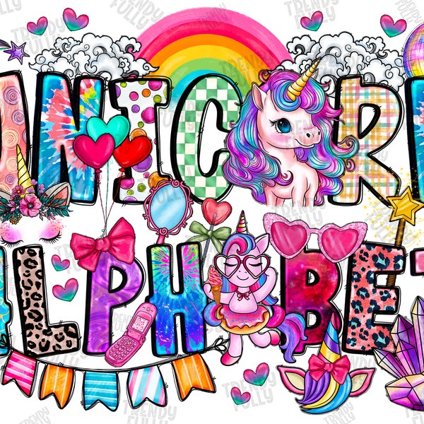 Unicorn Doodle Alphabet Bundle, Unicorn Font Png, Unicorn PNG Letters, Alphabet, Unicorn Design,Unicorn Png,Sublimation Png,Digital Download