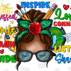 Afro messy bun teach inspire love Teacher png sublimation design download, Teacher&#39;s Day png, black Teacher png, sublimate designs download