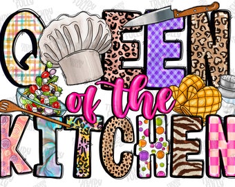 Queen Of The Kitchen PNG, Kitchen Clipart, Waterslide Transfers, Sublimation Graphics, Printable Decals, Digital Downloads, Kitchen png