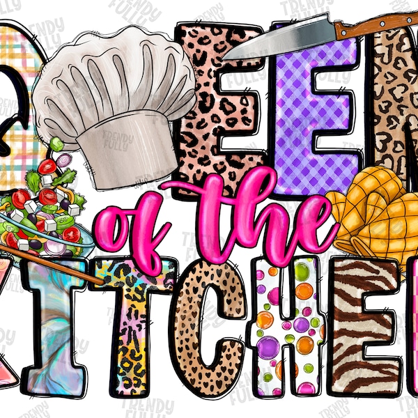 Queen Of The Kitchen PNG, Kitchen Clipart, Waterslide Transfers, Sublimation Graphics, Printable Decals, Digital Downloads, Kitchen png