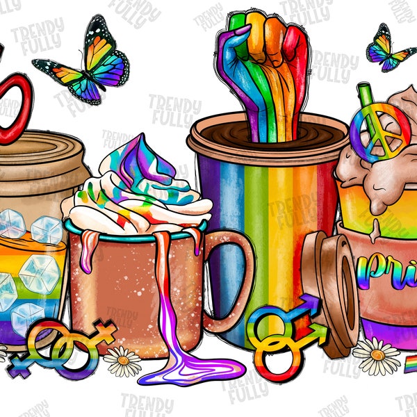LGBTQ Pride Coffee Cups png, Rainbow, Coffee, sublimation design download,LGBT Coffee, LGBTQ+ png, Pride png, Coffee Cups,Digital download