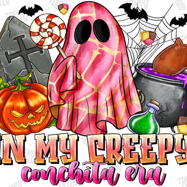 In My Creepy Conchita Era Png,Spooky Conchas PNG, Mexican Conchas Ghost,Mexican Halloween, Coffee Cups,Dia de Muertos,Sublimate designs