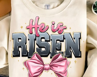 Christian Easter Coquette Png, He is Risen PNG, Retro Easter Png, Matthew 28:6, Easter Jesus png, Bible Verse Png, Pink Easter Cross Png