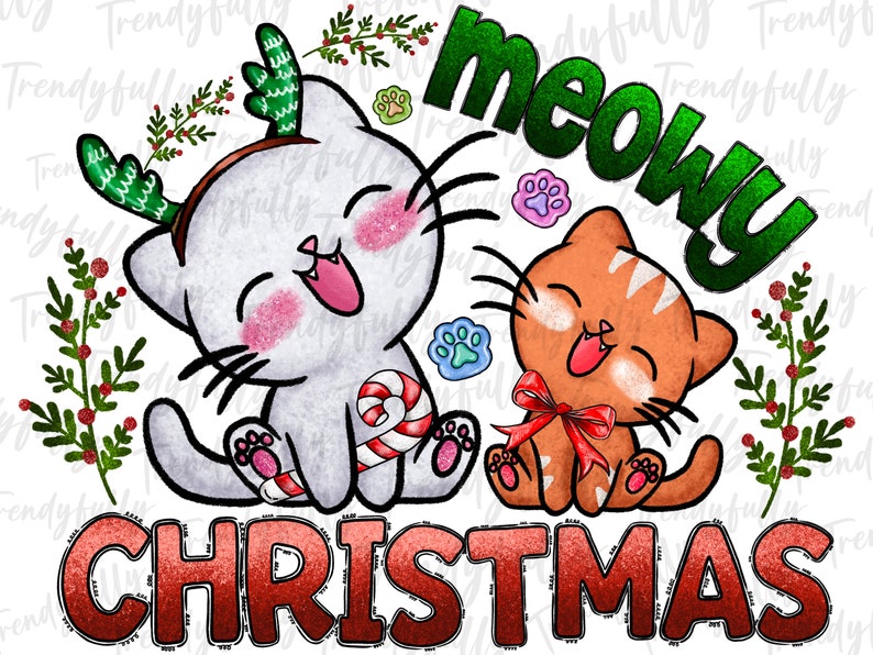 Meowy Christmas Cat PNG, Holiday Sublimation Design (digital Download ...