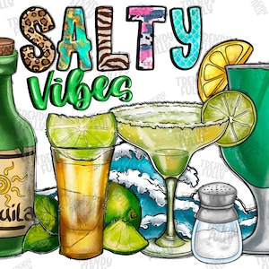 Salty Vibes Png, Sublimation Design Png, Summer Drink, Summer Design, Sun Png, Tequila Png, Margarita, Wave, Instant Download, Digital Print