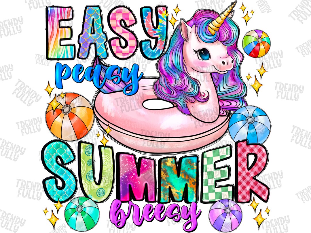 Easypeasy Summer Breezy PNG, Retro Summer Sublimation, Unicorn Float