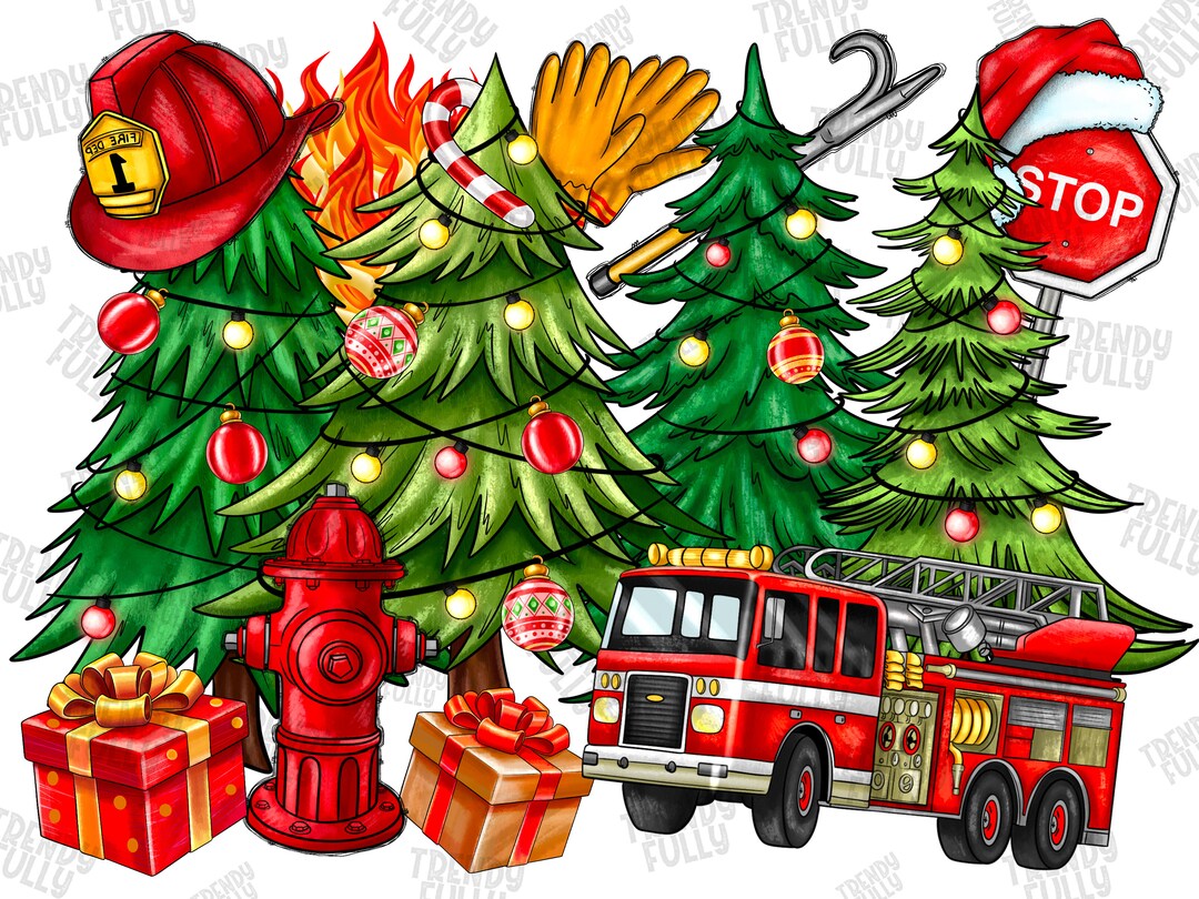 Christmas Fire Department Png, Firefighter Trees, Christmas Firefighter