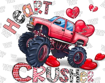Heart Crusher Png, Happy Valentine&#39;s Day Png, Crusher Png, Heart Png, Monster Truck, INSTANT DOWNLOAD,Sublimation Design, Valentine png
