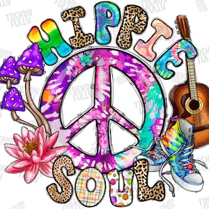 Hippie Soul Png File, Peace Png, Hippie Design, Guitar Png, Peace Png, Hippie Design, Flowers, Mushrooms,Digital Download,Sublimation Design